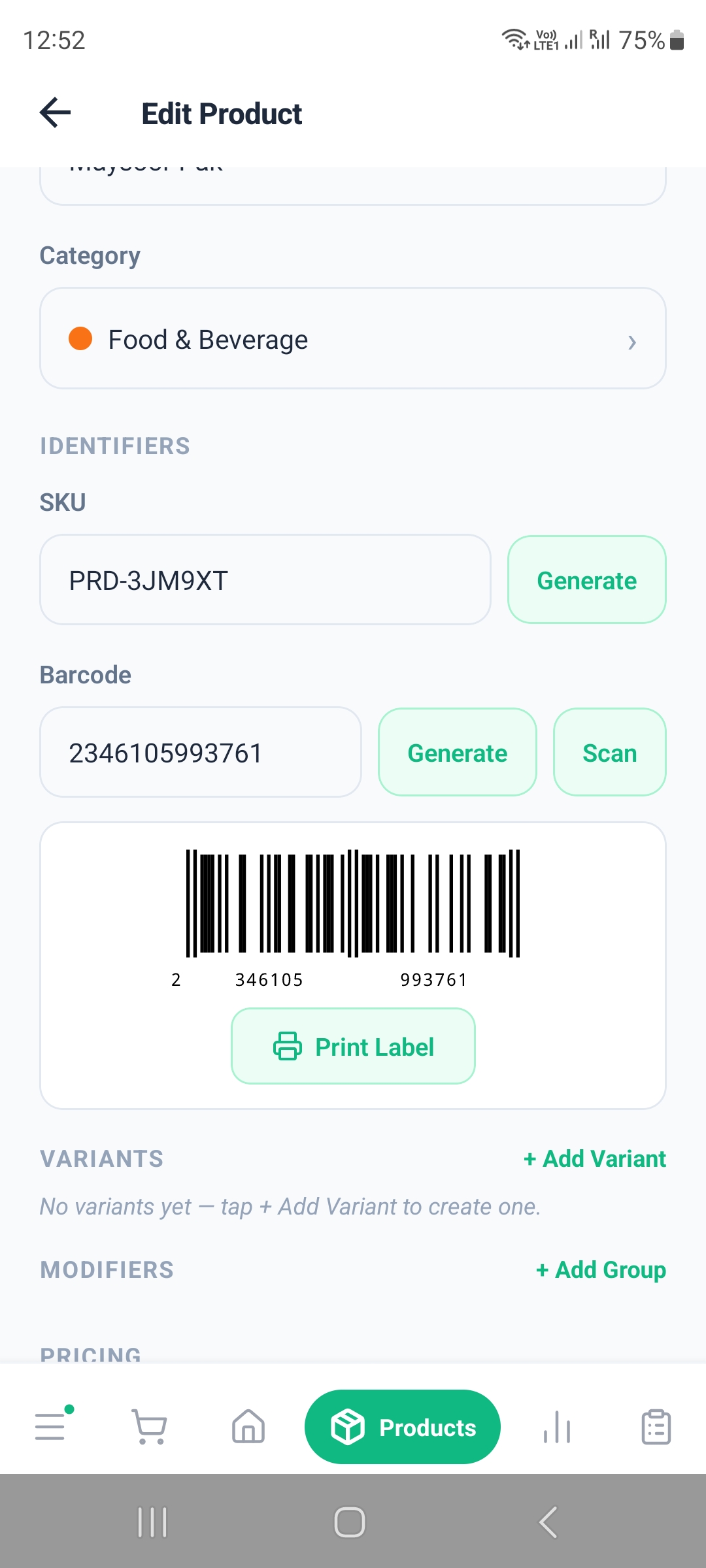 Edit product with barcode