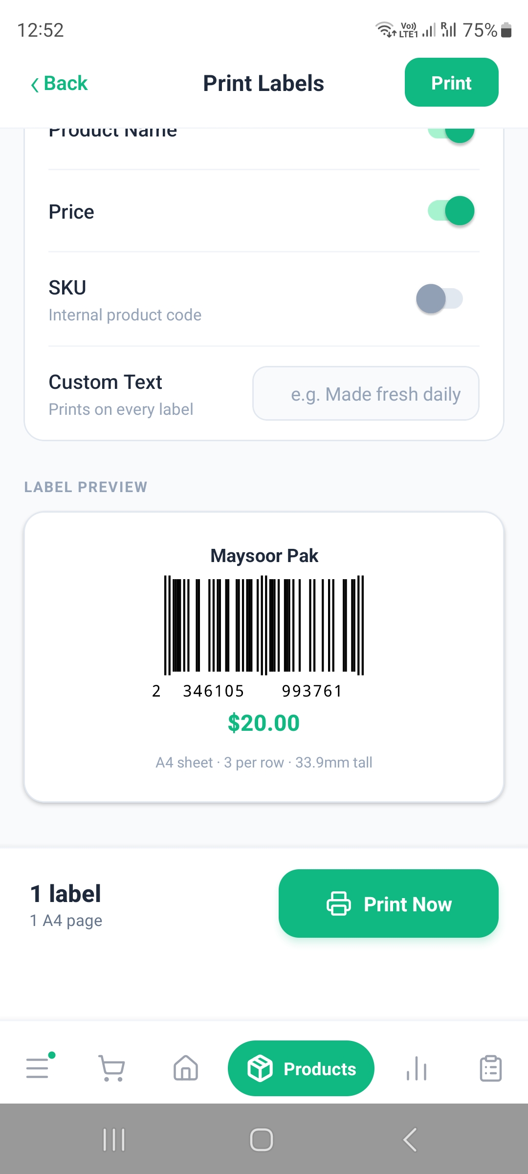 Print product labels