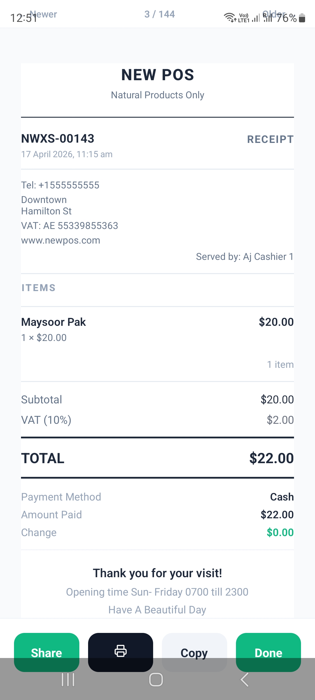 Receipt preview